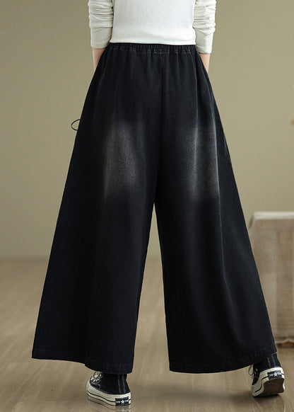 Black Wide Cross Strap Pants Denim Modern Summer Leg