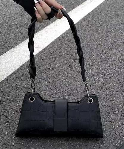 Modern Black Faux Leather Satchel Bag Handbag UU1082