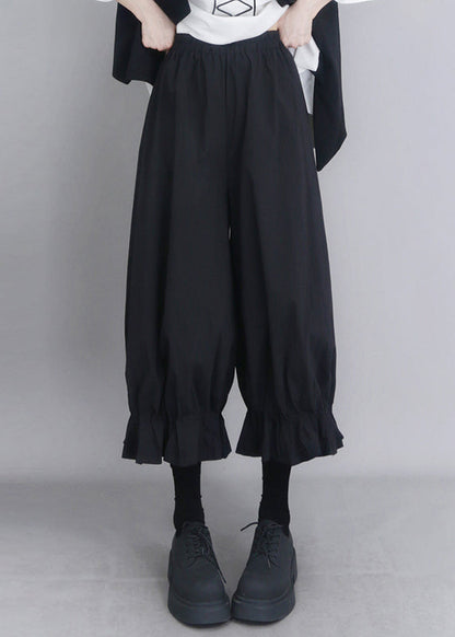 Modern Oversized Summer Pants Black Cotton Lantern