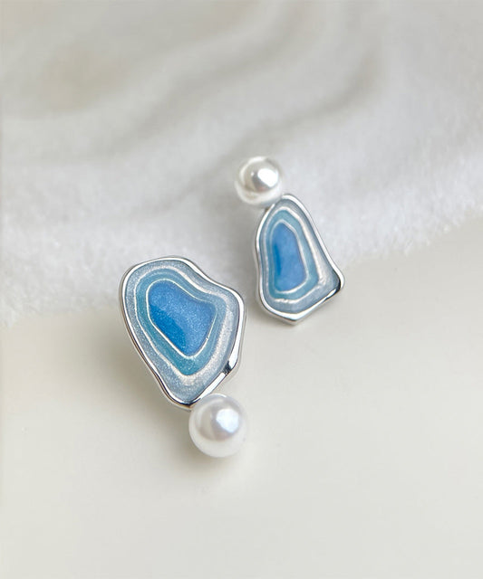 Modern Glaze Copper Pearl Stud Blue Earrings Drip