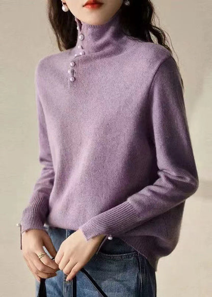 Modern Blue High Neck Nail Bead Knit Top Spring TN017