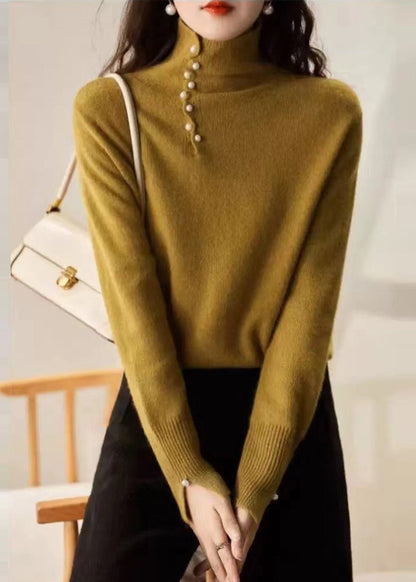 Modern Blue High Neck Nail Bead Knit Top Spring TN017