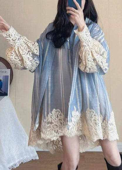 Dress Oversized Shirt Blue Sleeve Patchwork Modern Lantern