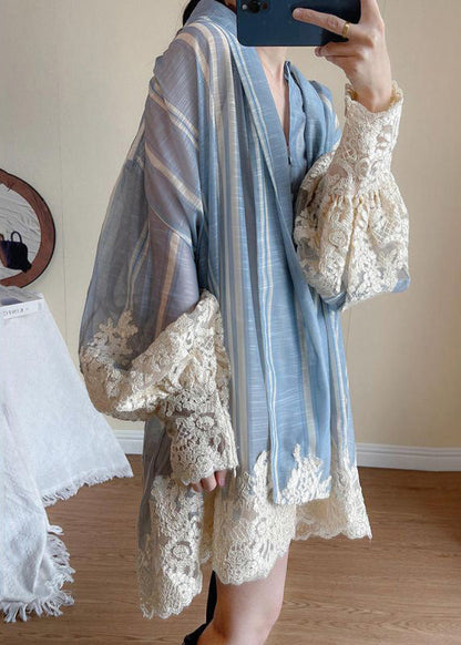 Dress Oversized Shirt Blue Sleeve Patchwork Modern Lantern