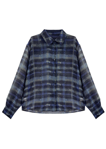 Chiffon Piece Outfits Summer Two Set Blue Plaid Modern Oversized