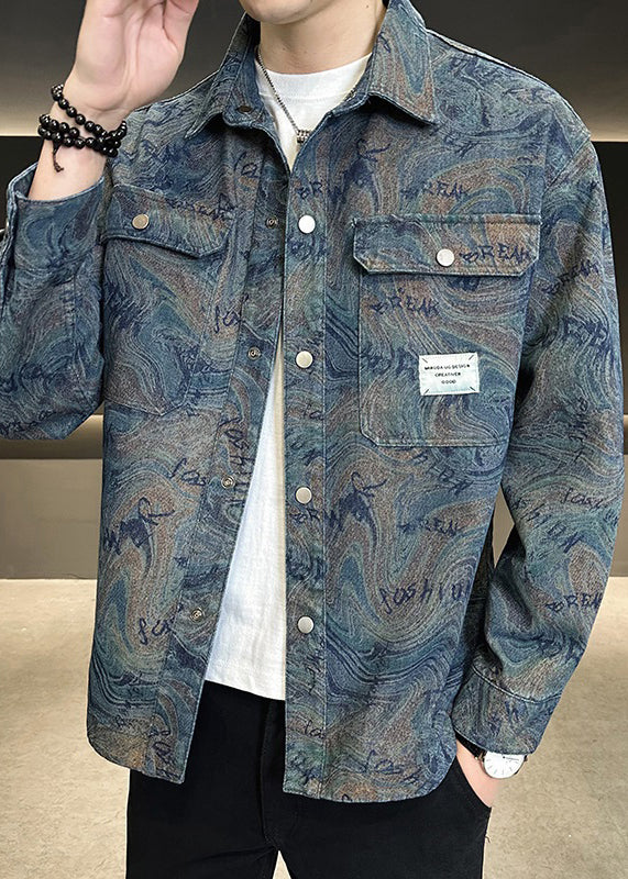 Blue TC050 Denim Spring Modern Button Peter Collar Men Coat Pan