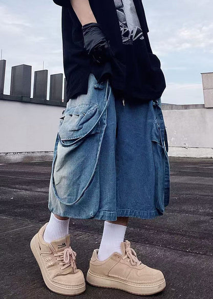 Mens Denim Modern Pockets Summer Shorts Blue Oversized