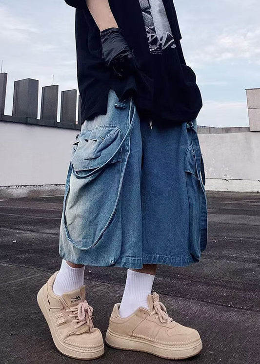 Mens Denim Modern Pockets Summer Shorts Blue Oversized