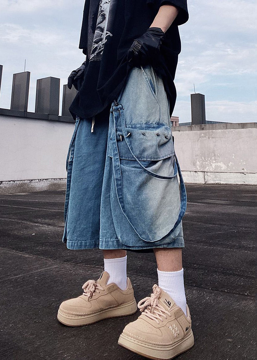 Mens Denim Modern Pockets Summer Shorts Blue Oversized