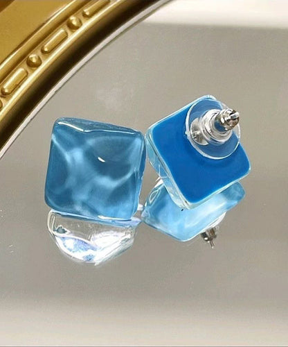 Modern Blue Sterling Silver Overgild Crystal Stud Earrings KX1017