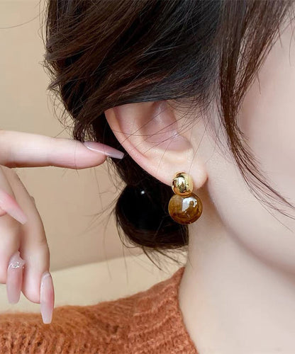 Modern Brown Sterling Silver Alloy Round Crystal Stud Earrings QQ059