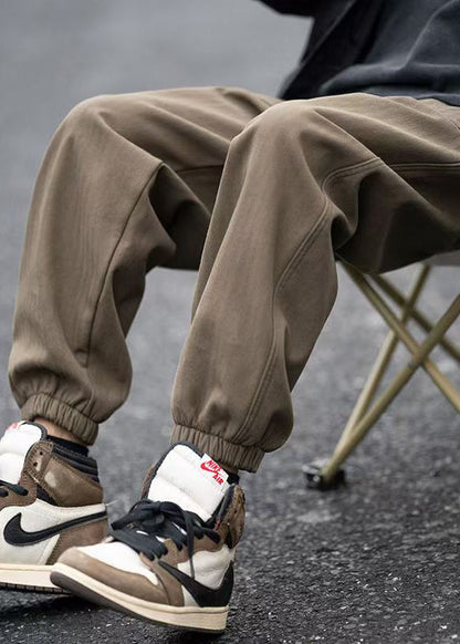 Pants Pockets Spring Elastic Waist Men Coffee Beam Modern