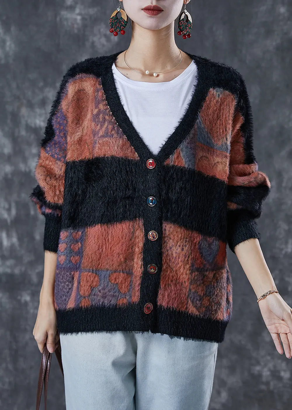 Modern Colorblock Oversized Thick Mink Hair Knitted Cardigan Winter Ada Fashion