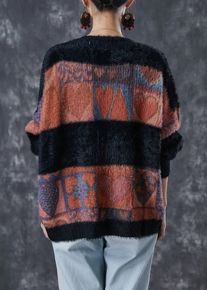 Modern Colorblock Oversized Thick Mink Hair Knitted Cardigan Winter Ada Fashion