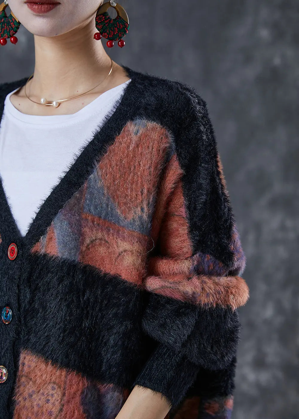 Modern Colorblock Oversized Thick Mink Hair Knitted Cardigan Winter Ada Fashion