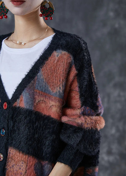 Modern Colorblock Oversized Thick Mink Hair Knitted Cardigan Winter Ada Fashion