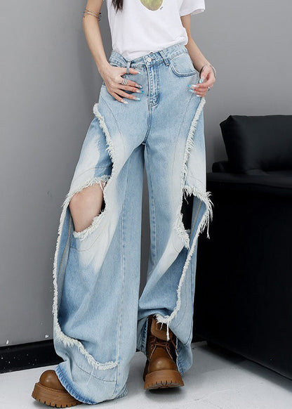 Pockets Modern Hole Fall Denim Gray Pants Waist High Dark