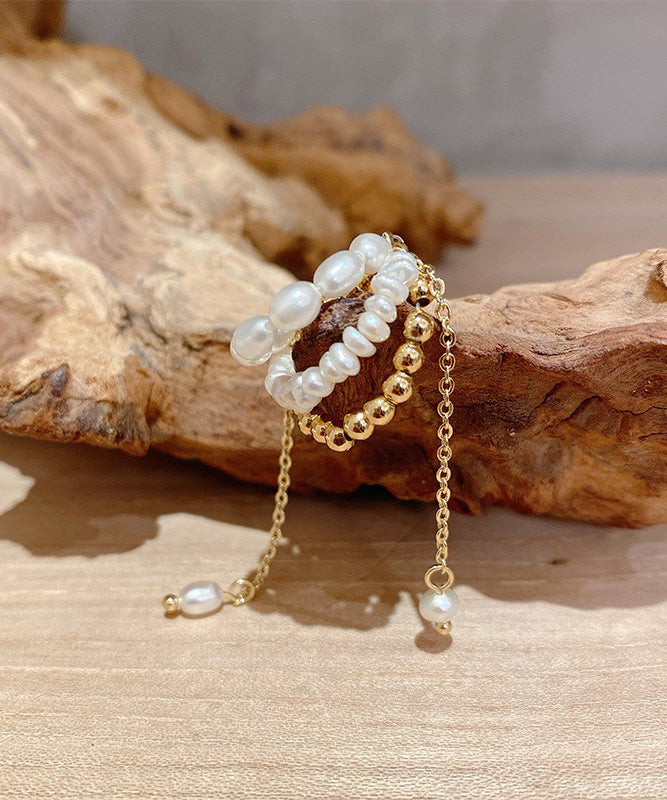 Earrings Tassel Drop Pearl Chain Gold Modern Alloy