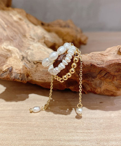 Earrings Tassel Drop Pearl Chain Gold Modern Alloy