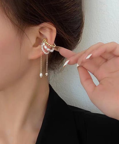 Earrings Tassel Drop Pearl Chain Gold Modern Alloy