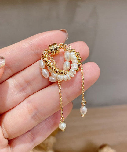 Earrings Tassel Drop Pearl Chain Gold Modern Alloy