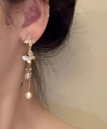 Modern Pearl Alloy Copper Drop Tassel Earrings Gold Butterfly