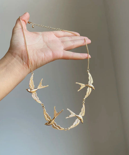 Gold Copper Young Alloy Pendant Necklace Swallow Modern