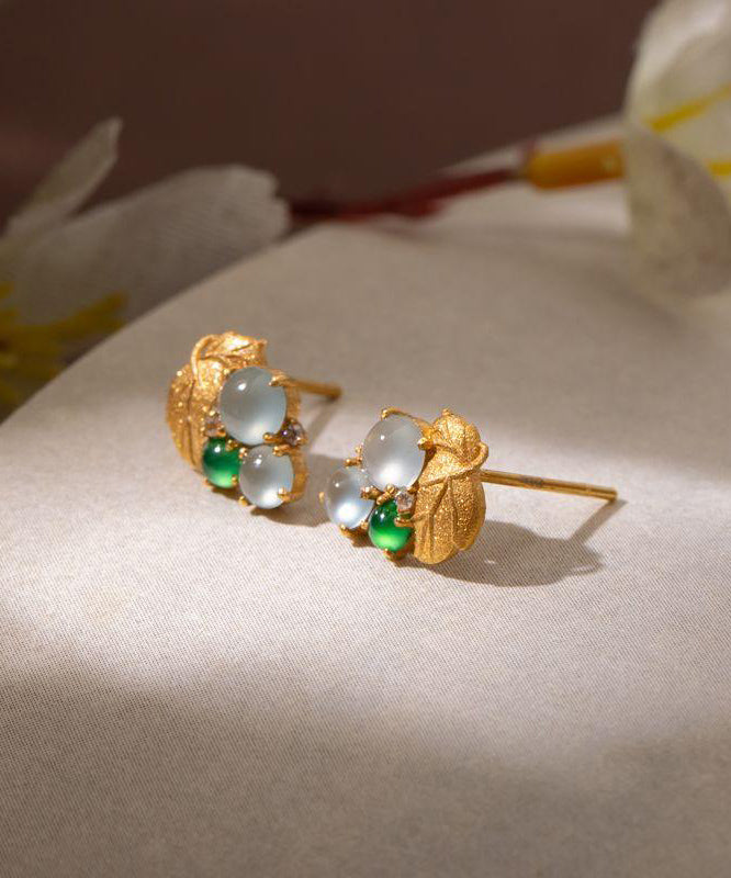 Earrings Gold Stud Overgild Sterling Silver Jade Grape Modern