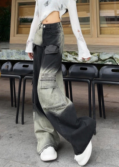 Modern Gradient Color Oversized With Pockets Denim Pants Spring YF018