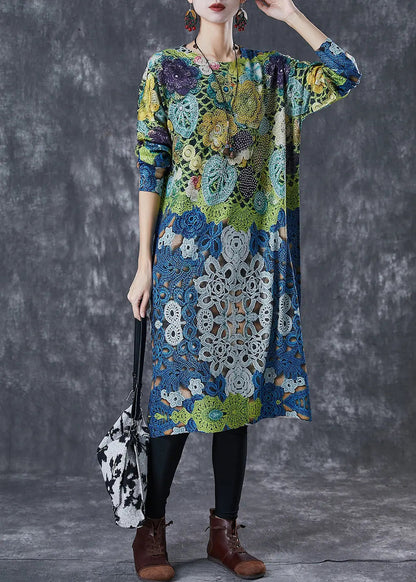 Modern Green Print Knit Maxi Dresses Spring Ada Fashion