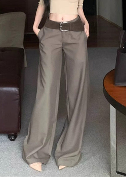 Fall Wide Spandex High Grey Pockets Leg Waist Modern Pants