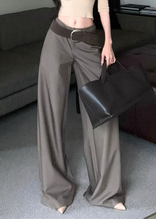 Fall Wide Spandex High Grey Pockets Leg Waist Modern Pants