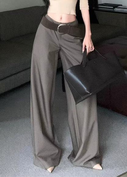 Fall Wide Spandex High Grey Pockets Leg Waist Modern Pants
