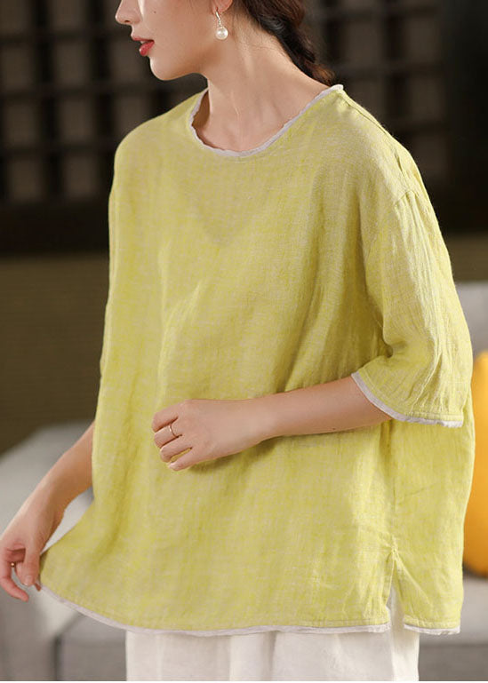 Summer Oversized Green Modern Linen Tanks Light Patchwork