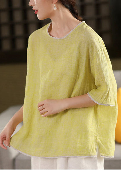 Summer Oversized Green Modern Linen Tanks Light Patchwork