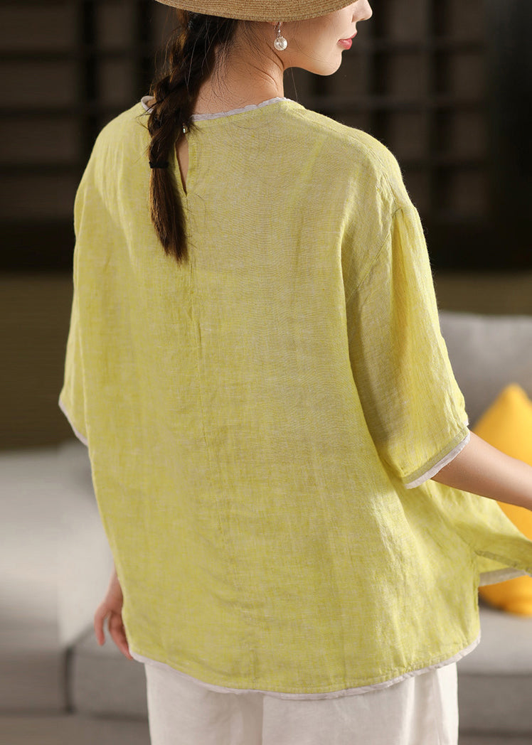 Summer Oversized Green Modern Linen Tanks Light Patchwork