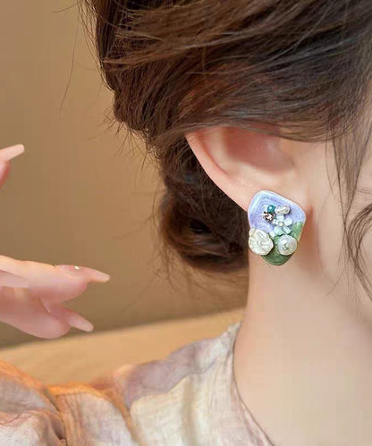 Earrings Zircon Alloy Modern Stud Beads Rice Light Floral Purple