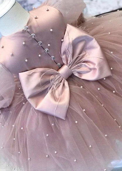 Modern Pink Patchwork Floral Nail Bead Tulle Girls Maxi Dress Fall YG023