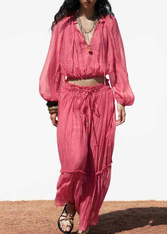 Set Ruffled Fall Patchwork Pieces Two Pink Cotton Modern