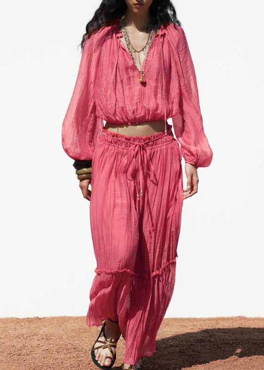 Set Ruffled Fall Patchwork Pieces Two Pink Cotton Modern