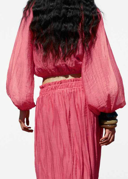 Set Ruffled Fall Patchwork Pieces Two Pink Cotton Modern