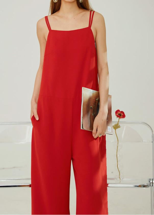Red Pants Strap Straight Modern Spaghetti Chiffon Draping