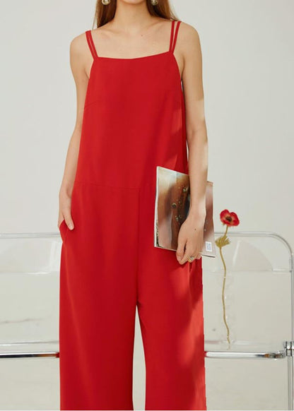 Red Pants Strap Straight Modern Spaghetti Chiffon Draping