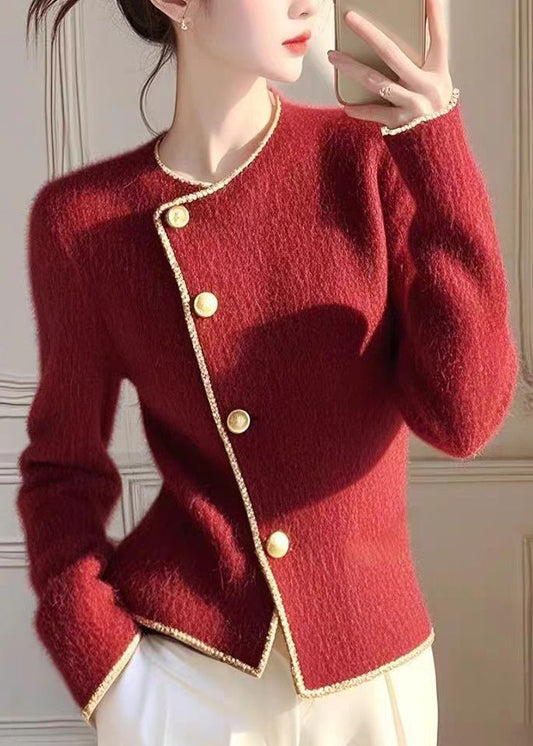 Modern Red O Neck Button Knit Slim Fit Coat Spring YY035