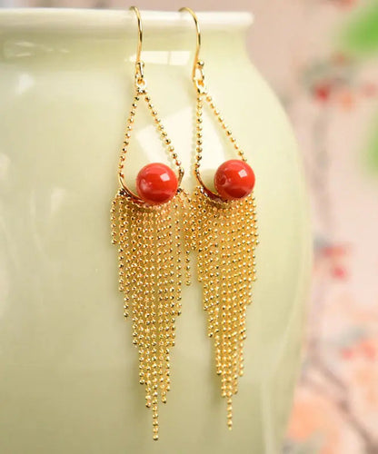 Modern Red Sterling Silver Overgild Agate Drop Earrings Ada Fashion