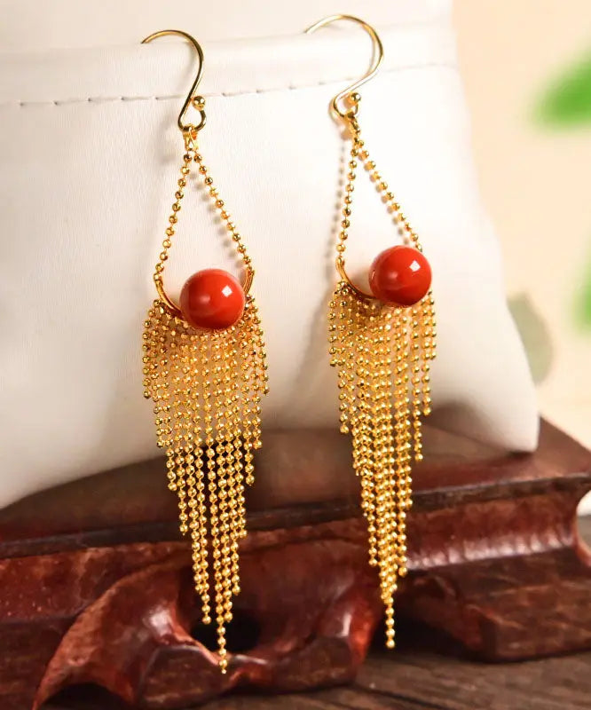 Modern Red Sterling Silver Overgild Agate Drop Earrings Ada Fashion