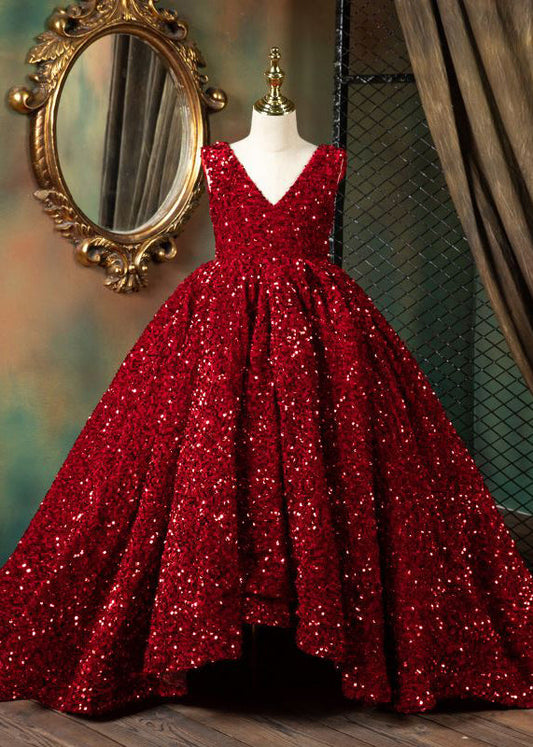 Summer Girls Modern Red Long Neck Patchwork V Dresses