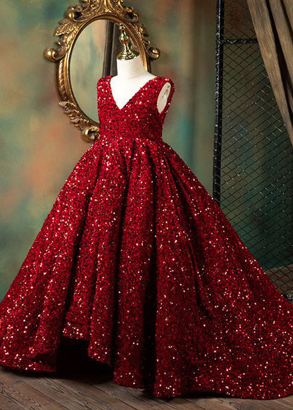 Summer Girls Modern Red Long Neck Patchwork V Dresses