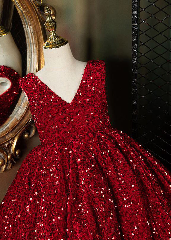 Summer Girls Modern Red Long Neck Patchwork V Dresses