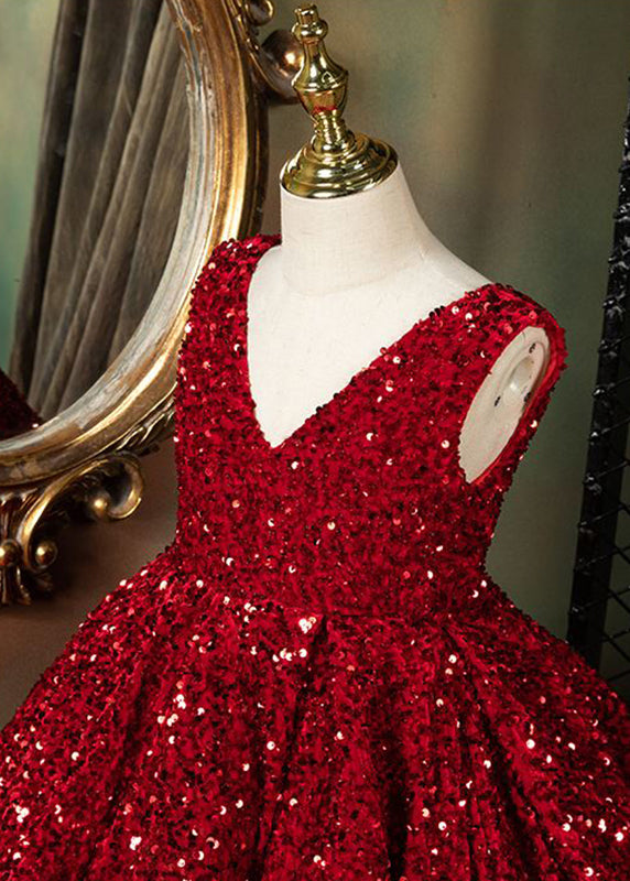 Summer Girls Modern Red Long Neck Patchwork V Dresses